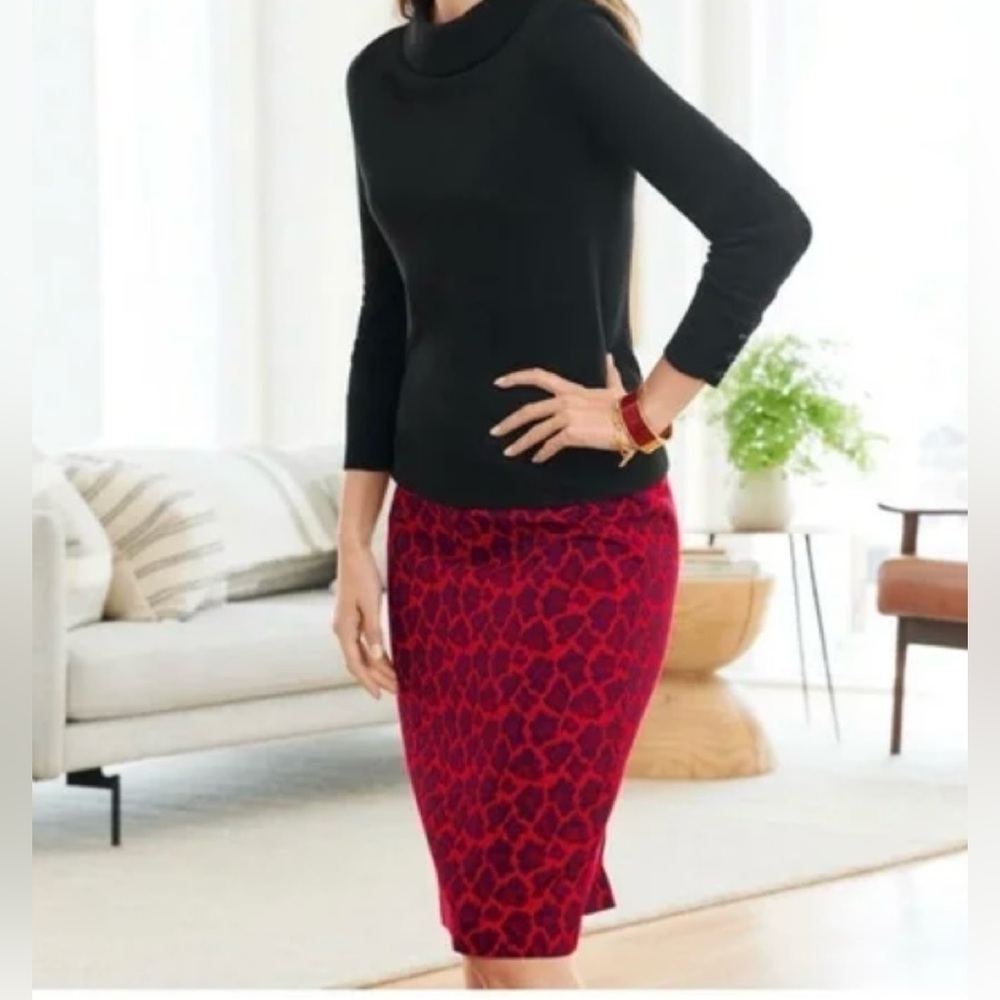 TALBOTS RED JACQUARD ANIMAL PRINT PENCIL SKIRT SIZE 16P NWT $99